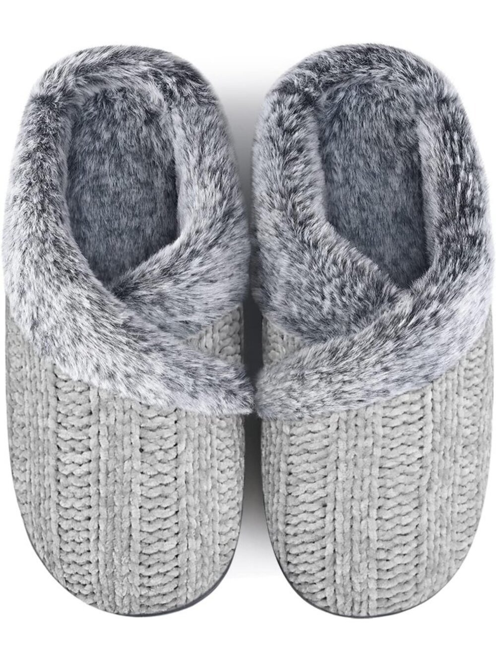 Women's Grey Fuzzy House Slip on Indoor Outdoor Anti-Skid Rubber Slipper Shoes
